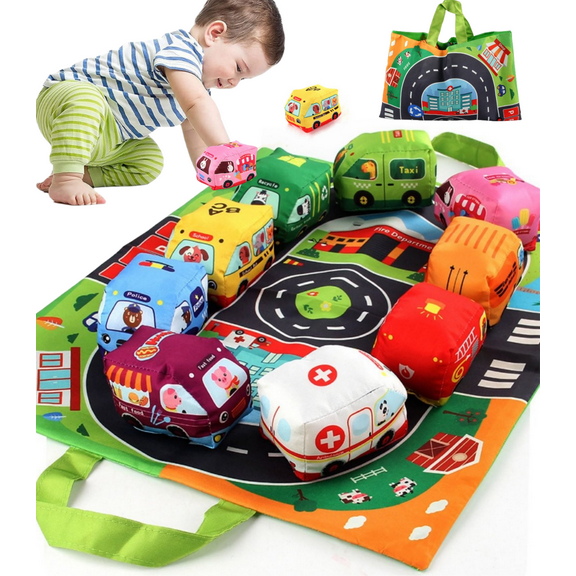 Ludolm 9PCS Car Toys for 1 Year Old Boy, Soft Baby Toys Set Pull Back Vehicle Car Set Birthday Gifts for Baby Toddlers