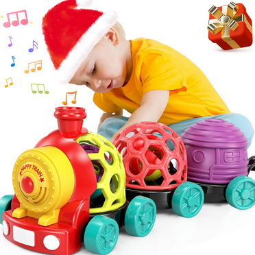 Ludolm Baby Cars Toys for Babies 6-12 Months, Infant Toys Train Baby Boy Toys Soft Cars Ball Rattle Musical Toddler Push and Go Truck for 1 2 Year Old, Development Gift for 7 8 9 10 18 Month Boy Girl
