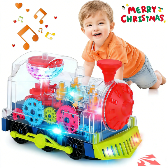 Ludolm Music Electric Gear Train Toys for Toddlers Early Educational Crawling Toys ,Tummy Time Toys for Kids with Electronic Light & Sound