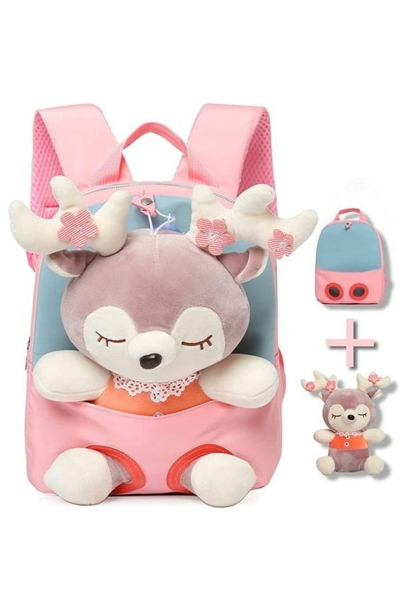 Cute Toddler Backpack for Girls, Mini Baby Girl Backpack for Toddler Girls Toys 3 4 5 6 years old, Little Doll Stuffed Animal kids Plush Backpack(Pink)