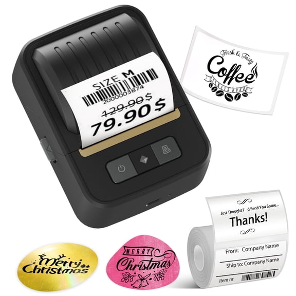 HKHKPI 2-Inch Portable Thermal Label Printer for Small Business Address, Barcode,  Logo, Label Makers Compatible with iOS, Android & PC, Black