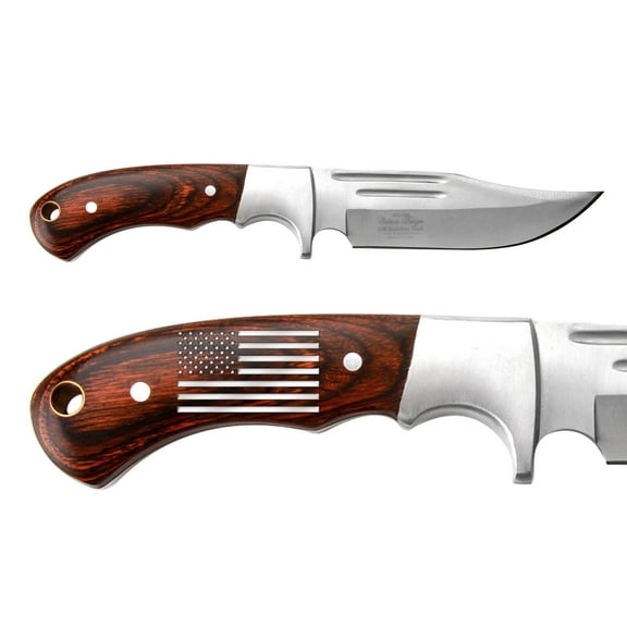 NDZ Performance Elk Ridge 9.5" Fixed Blade Knife – White US Flag Engraved Pakkawood Handle, Full Tang, Leather Sheath – Survival & EDC Knife