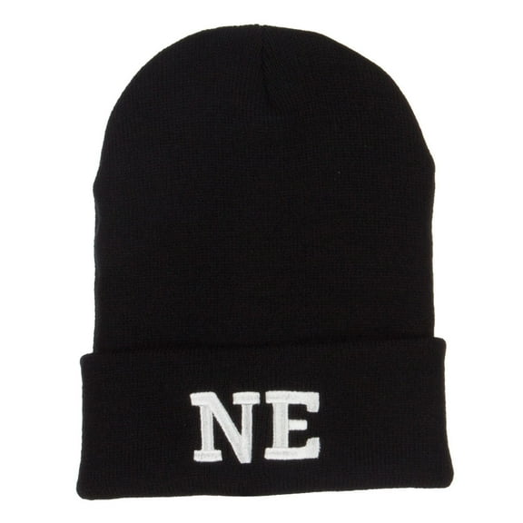 NE Nebraska State Embroidered Long Beanie - Black OSFM