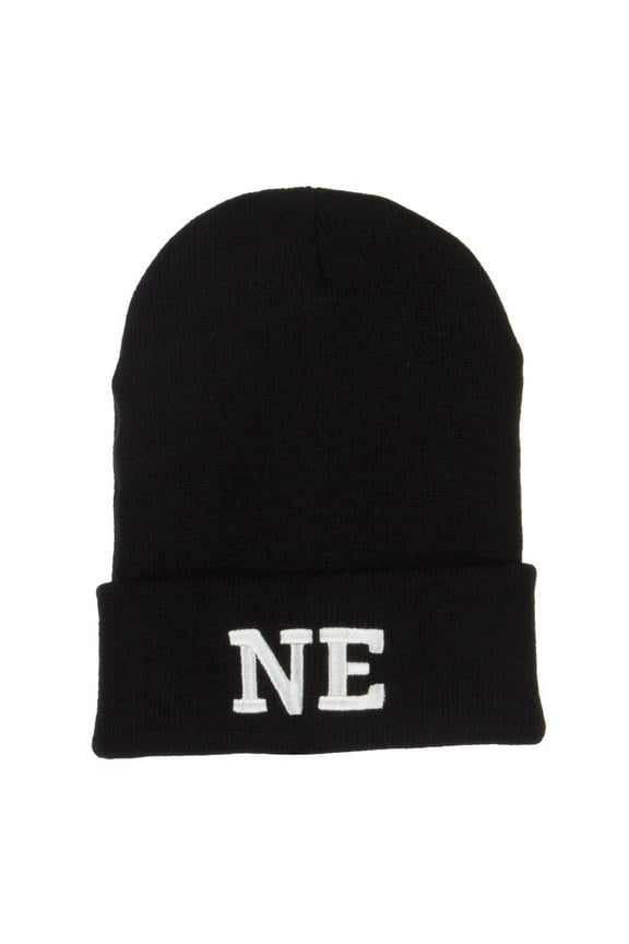 NE Nebraska State Embroidered Long Beanie - Black OSFM