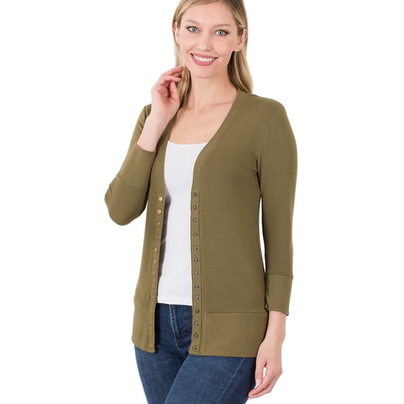 NE PEOPLE Women’s Cardigan Sweater – Classic 3/4 Sleeve Snap Button Down Ribbed Hem Knit Lightweight Knitted Top