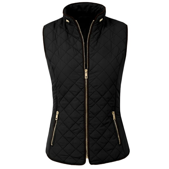 NE PEOPLE Women’s Quilted Vest – Lightweight Sleeveless Full Zip Up Casual Stand Collar Padding Gilet Jacket with Pockets NEWV40 Black L