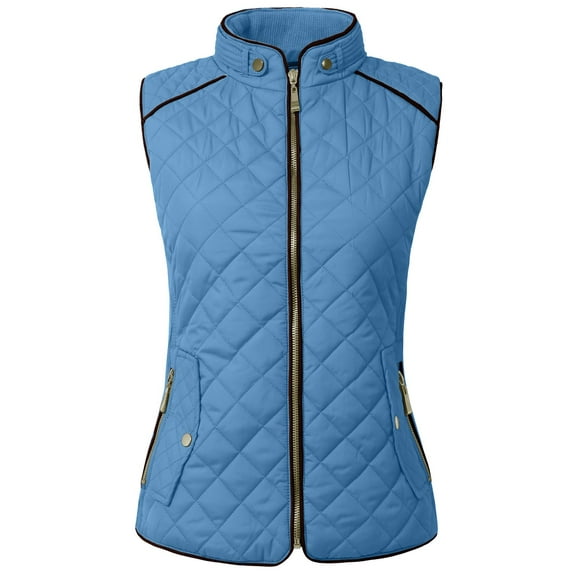 NE PEOPLE Women’s Quilted Vest – Lightweight Sleeveless Full Zip Up Casual Stand Collar Padding Gilet Jacket with Pockets NEWV40 Dusty Blue S
