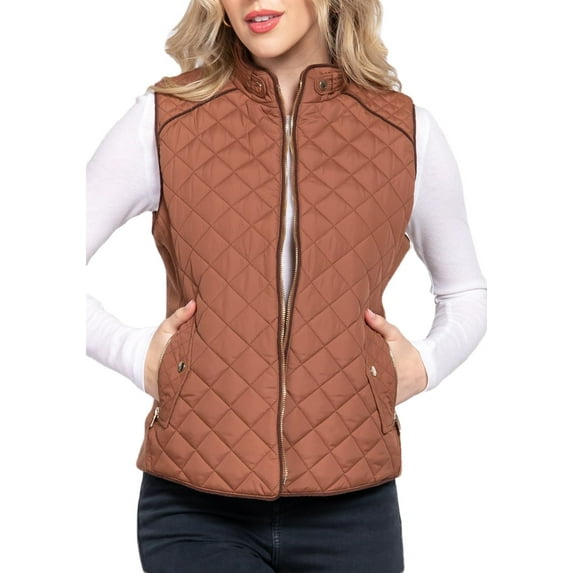NE PEOPLE Women’s Quilted Vest – Lightweight Sleeveless Full Zip Up Casual Stand Collar Padding Gilet Jacket with Pockets NEWV40 New Camel XL