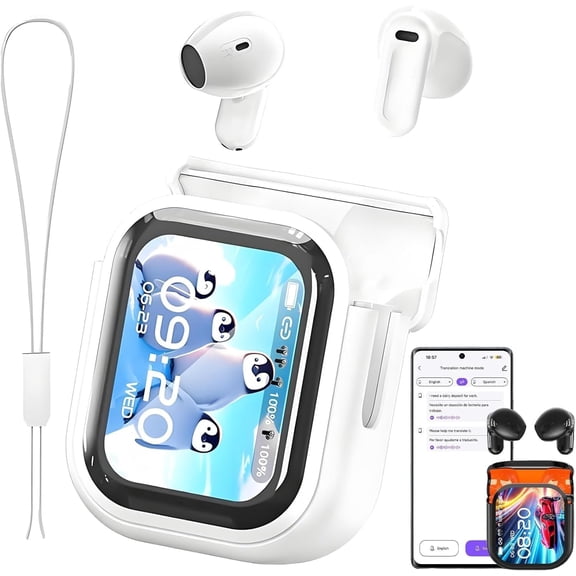 NE20 Earbuds, 2025 New NE20 AI Translation Earbuds in Real Time, Language Translator Headphones with LCD Touch Screen Audifonos Traductores Inglés Español Support 135 Languages for Travel