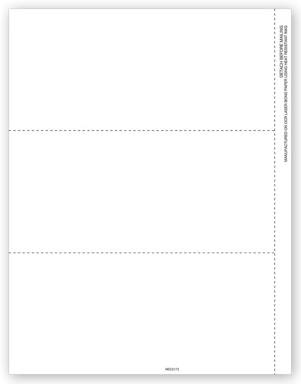 NE5173B Tax Form 1099 NEC 3-Up Blank Copy Backer Cut Sheet Bulk 8 1/2 x ...