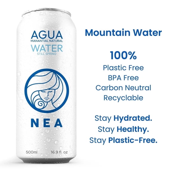NEA Canned Spring Water, Austrian Alps Mineral Water, 16.9 Fl Oz, 72can-Pack Bundle