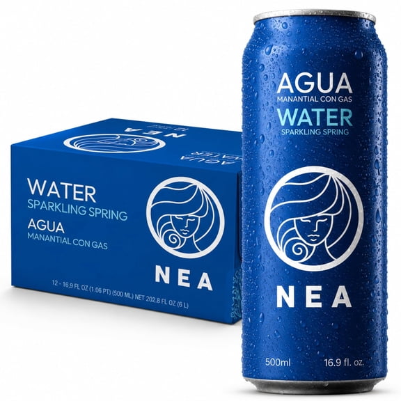 NEA Sparkling Mineral Water, 24 Pack - Unflavored Carbonated Spring Water in Cans, Zero Sugar, 16.9 fl oz