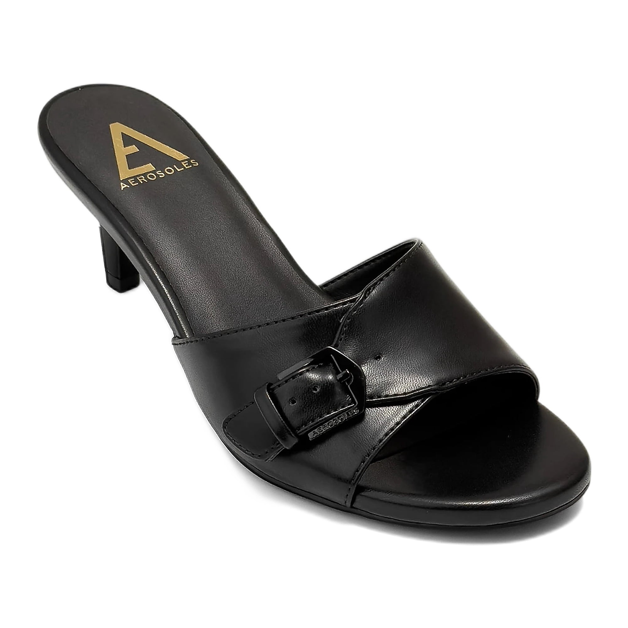Aerosoles Women's Nea Kitten Heel Buckle Sandal Mules