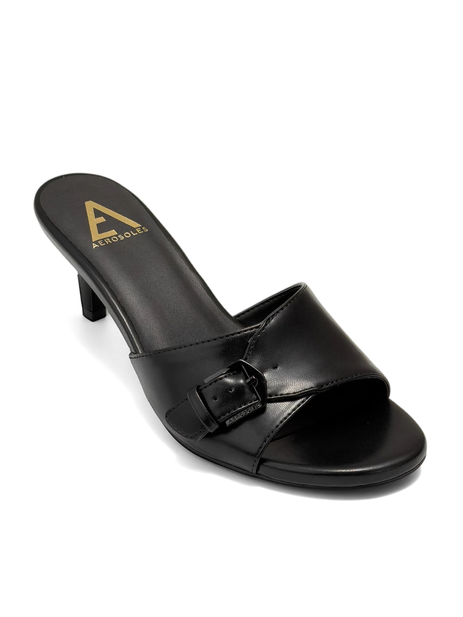 Aerosoles Women's Nea Kitten Heel Buckle Sandal Mules