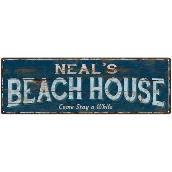 NEAL'S Beach House Blue Rustic Cabin Home Decor 6x18 Metal 106180026333