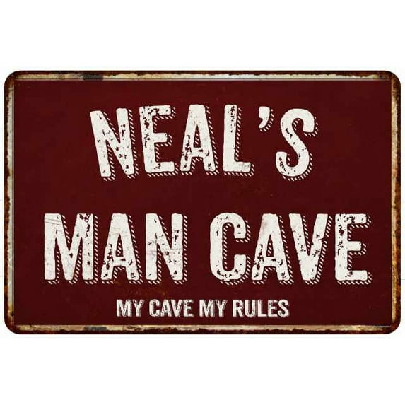 NEAL'S Man Cave Red Grunge Sign Metal 8x12 Decor 108120003093