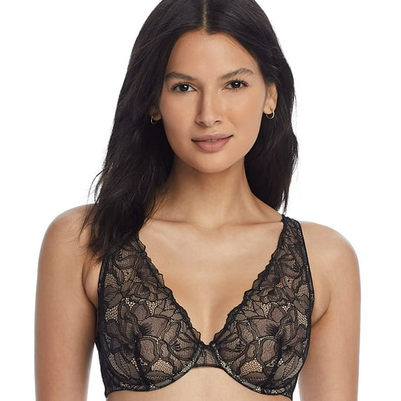 NEARLYNUDE Midnight The Poppy Lace Underwire Plunge Bra, US 38DD, UK 38DD, NWOT