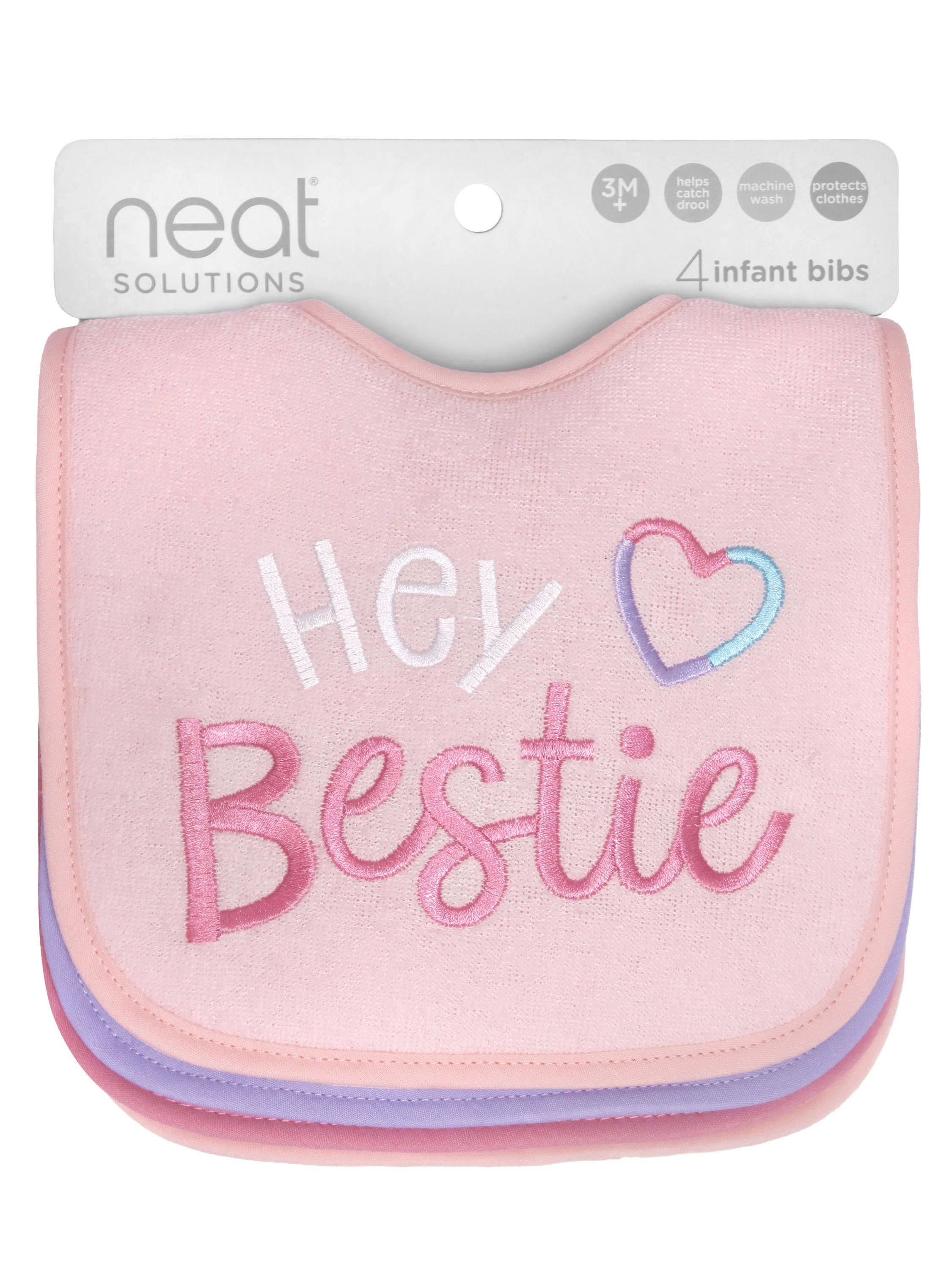 Neat Solutions 4 Pack Girl Hey Bestie Baby Bibs