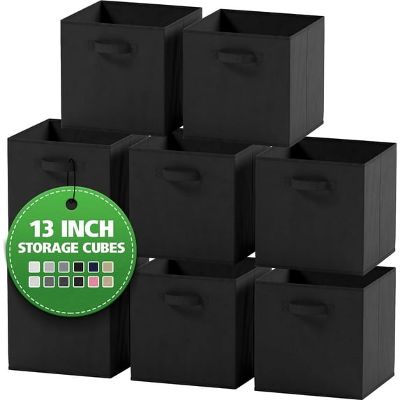NEATERIZE 13x13 Large Storage Cubes (Set of 8). Fabric Storage Bins with Dual Handles | Cube Storage Bins for Home & Office | Foldable Cube Baskets for Shelf | Closet Organizers & Storage Box (Black)