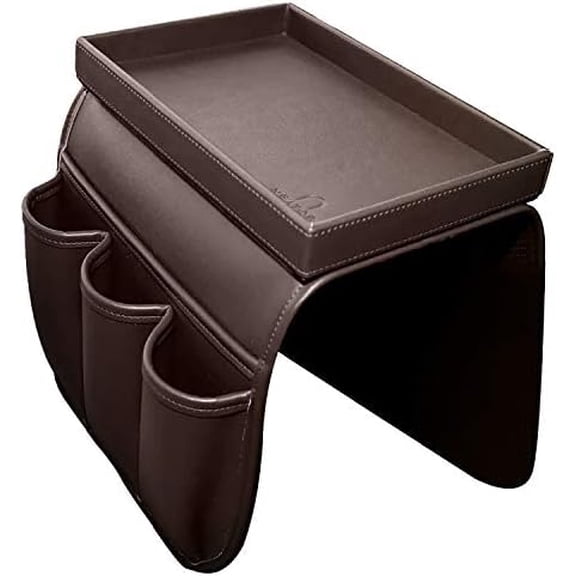 NEATOPA Couch Remote Caddy Control Holder Sofa Organizer with Detachable Wooden Snack Tray for Recliner Mattresses Chair Armrests with 4 Slots - 1 Large Pockets and 3 Small Pockets (Brown)