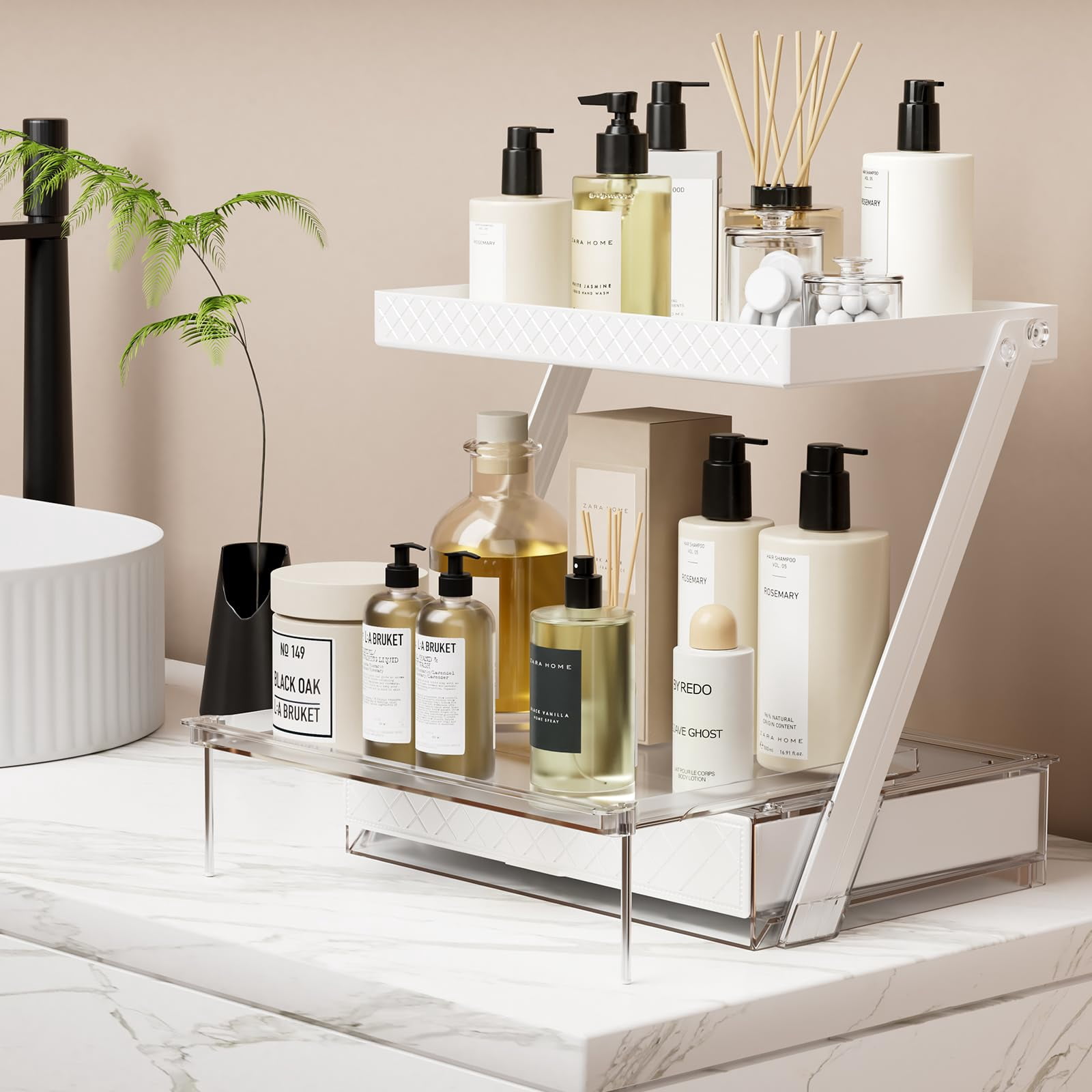 NEATORA 2 Tier Bathroom Countertop Organizer, Z-Shaped Vanity Organizer ...