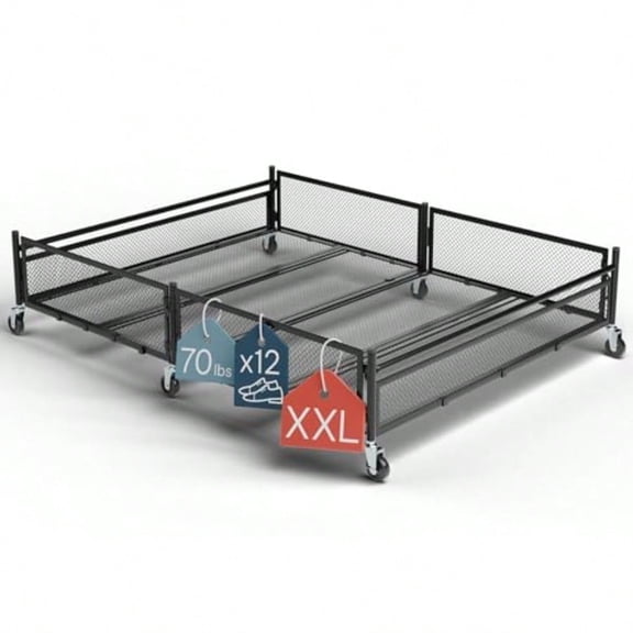 NEATWAY Under Bed Storage with Wheels XXL 65L Metal Frame Rolling Bin and Shoe Organizer Large Container 31.5"x23.6" Ideal for Toys Bedding and Clothes