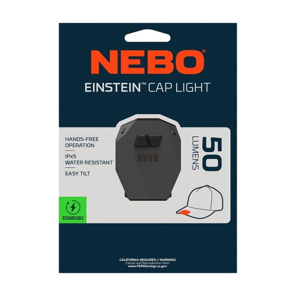 NEBO Einstein Cap Light | Rechargeable 50 Lumen Cap Light 18 Hours of Operation Between Charges