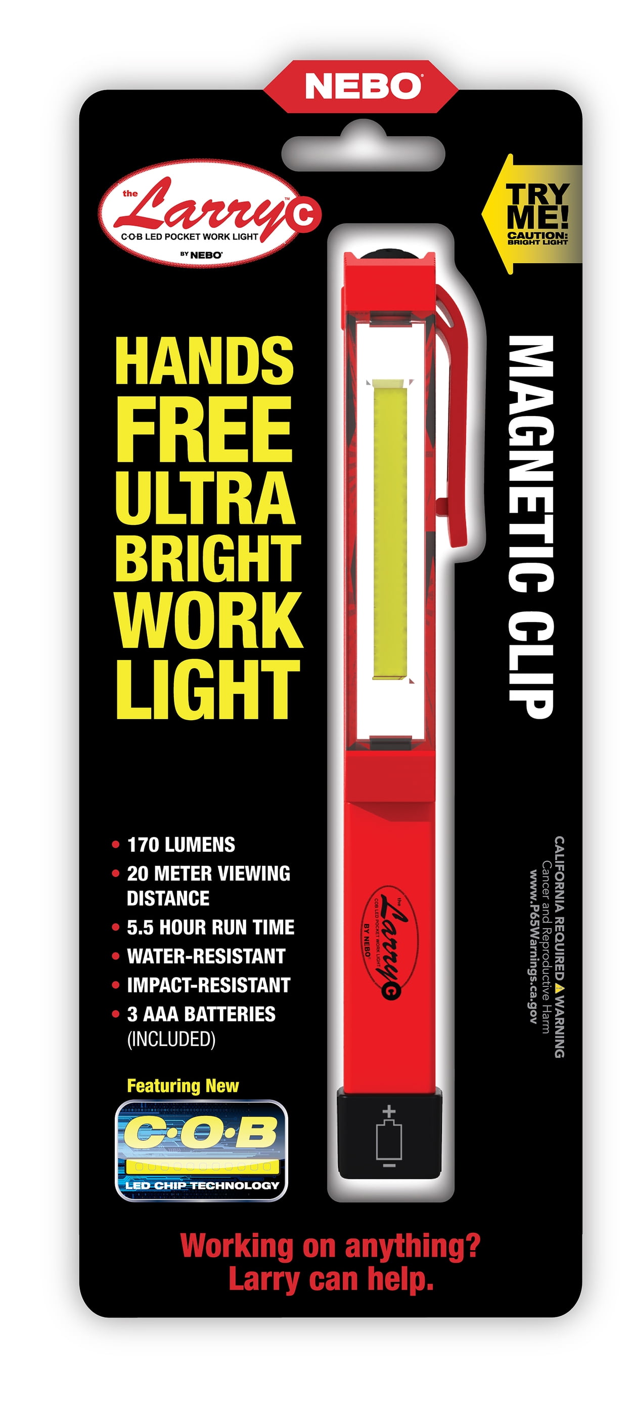 NEBO Larry C 170 Lumen COB LED Red Handheld Work Light AAA Battery
