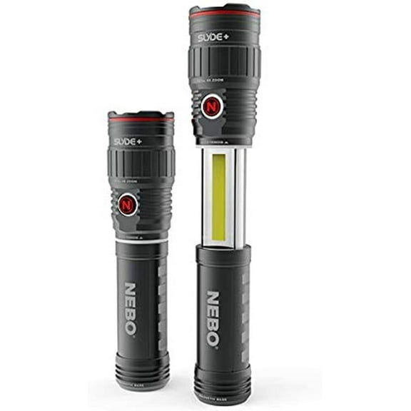 NEBO SLYDE+ Tactical LED Flashlight, Powerful 400-Lumen Bright Camping Flashlight with Slide-To-Reveal Work Light, Red Hazard Light & Magnetic Base