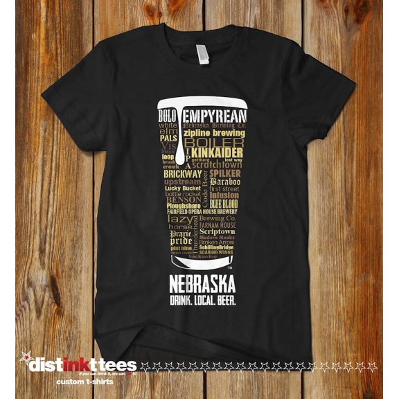 NEBRASKA Beer Shirt Typography Print Beer Lover Gift T-Shirt Black 3X-L-S