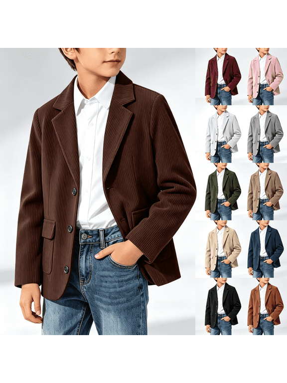 Boys Blazer Sport Coat Casual Formal Dress Jacket Stretch Corduroy Black 3-Button Long Sleeve,Size 4-5 T