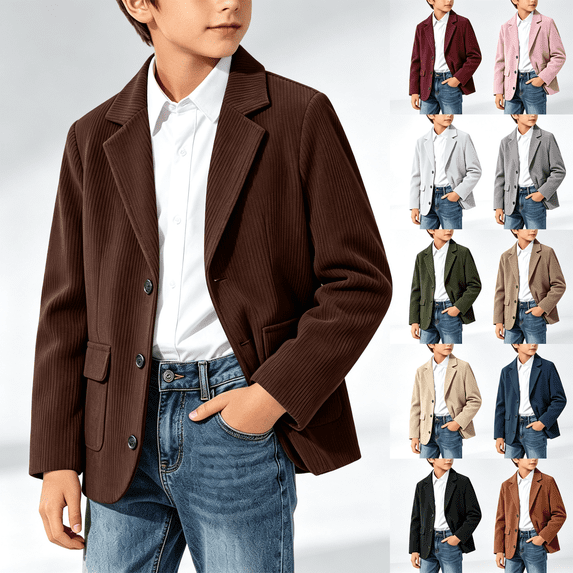 NEBWOAK Boys Blazer Sport Coat Suit Jacket Casual Formal Stretch Corduroy Brown for School Church Wedding,Size 11-12 T