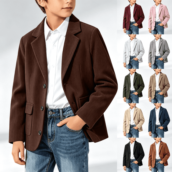 NEBWOAK Boys Blazer Sport Coat Suit Jacket Casual Formal Stretch Corduroy Brown for School Church Wedding,Size 11-12 T
