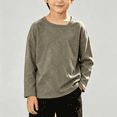 thumbnail image 1 of NEBWOAK Boys Girls Long Sleeve T-Shirt 100% Cotton Khaki Crewneck Loose Fit Basic Tee,Size 18 Months, 1 of 7