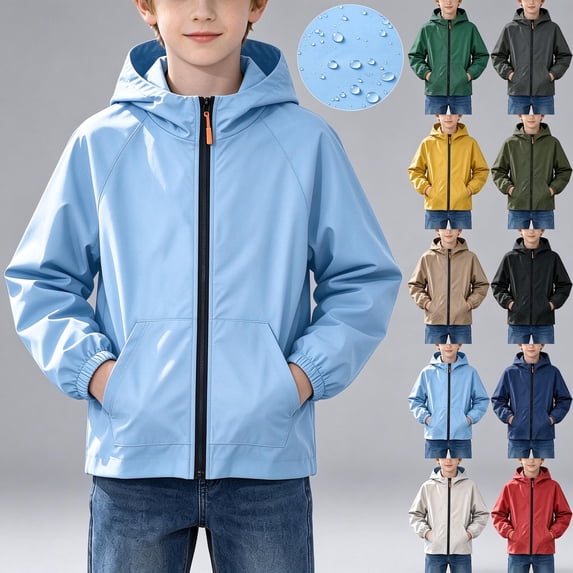 T Sprang NEBWOAK Boys Lightweight Hooded Windbreaker Jacket, Army Green, Water ...