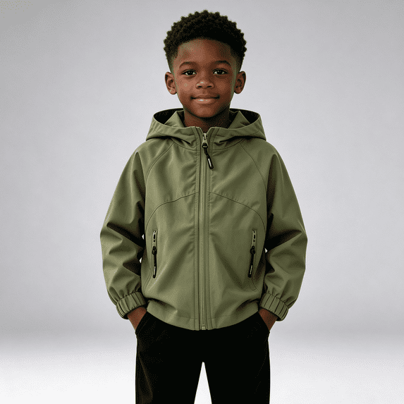 NEBWOAK Boys Lightweight Hooded Windbreaker Jacket, Water-Resistant Outdoor Coat, Army Green,Size 6-9 Months