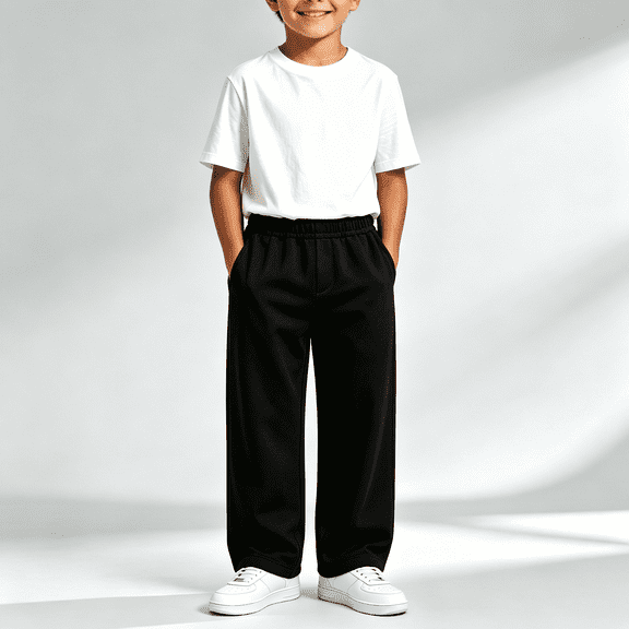 NEBWOAK Boys Straight Leg Sweatpants Loose Fit Open Bottom Casual Pants with Pockets Black,Size 11-12T