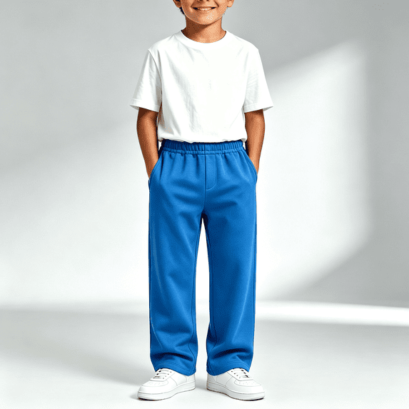NEBWOAK Boys Sweatpants with Pockets Loose Fit Straight Leg Open Bottom Elastic Waist Blue,Size 12-13T