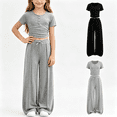 thumbnail image 1 of NEBWOAK Girls Back to School 2 Piece Outfit Set,Casual Short Sleeve Top Drawstring Wide Leg Pants Gray,Size 7-8, 1 of 9