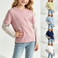thumbnail image 1 of NEBWOAK Girls Long Sleeve Tee, Spliced Striped Sleeve Pullover Top, Navy,Size 10-11T, 1 of 7