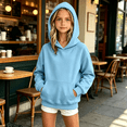 thumbnail image 1 of NEBWOAK Girls Oversized Hoodie Solid Cotton Pullover Long Sleeve Sweatshirt Light Blue,Size 8-9 T, 1 of 6