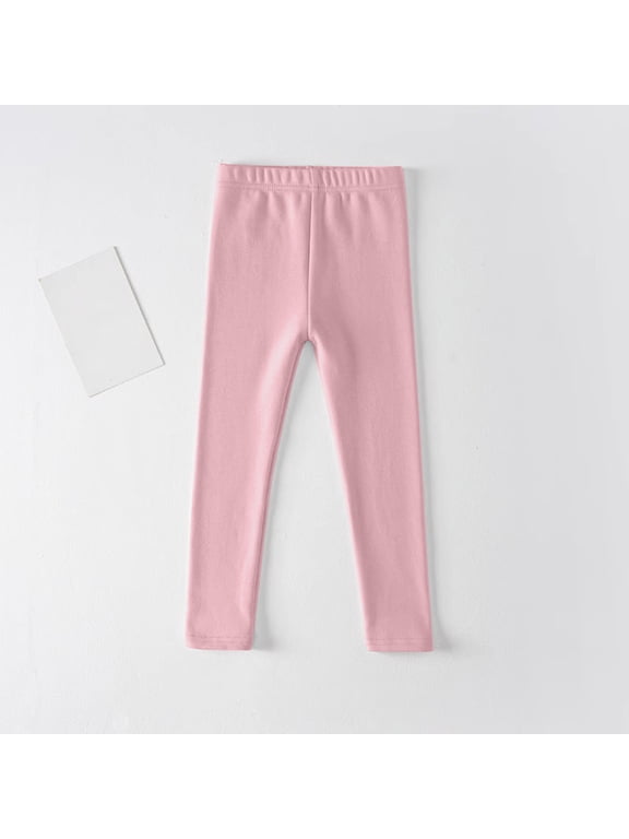 Girls Stretchy Leggings Solid Pink Pull-On Elastic Waist Soft Daily Wear Pants for School Play,Size 9 T