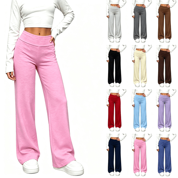 NEBWOAK Little Girls Wide Leg Lounge Pants High Rise Elastic Waist Comfy Palazzo Pink,Size 5-6T
