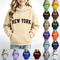 thumbnail image 1 of NEBWOAK Little Girls Hoodie, Khaki Fleece Pullover Sweatshirt Long Sleeve Varsity Print,Size 7-8T, 1 of 6