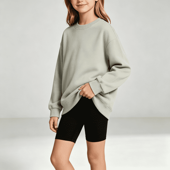 NEBWOAK Little Girls Oversized Cotton Sweatshirt Crewneck Loose Pullover School Uniform Gray,Size 6-7 T