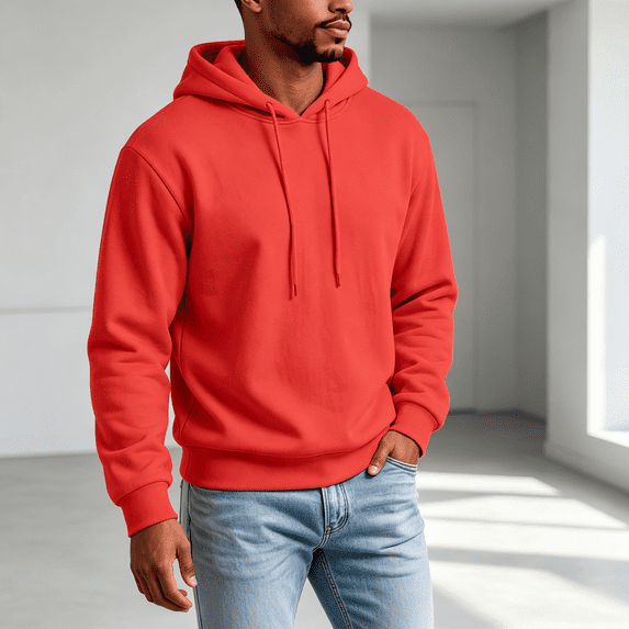 NEBWOAK Men's Hoodie Sweatshirt, Solid Color Pullover Top with Long Sleeve,Warm Casual Wear,Red,Size XL