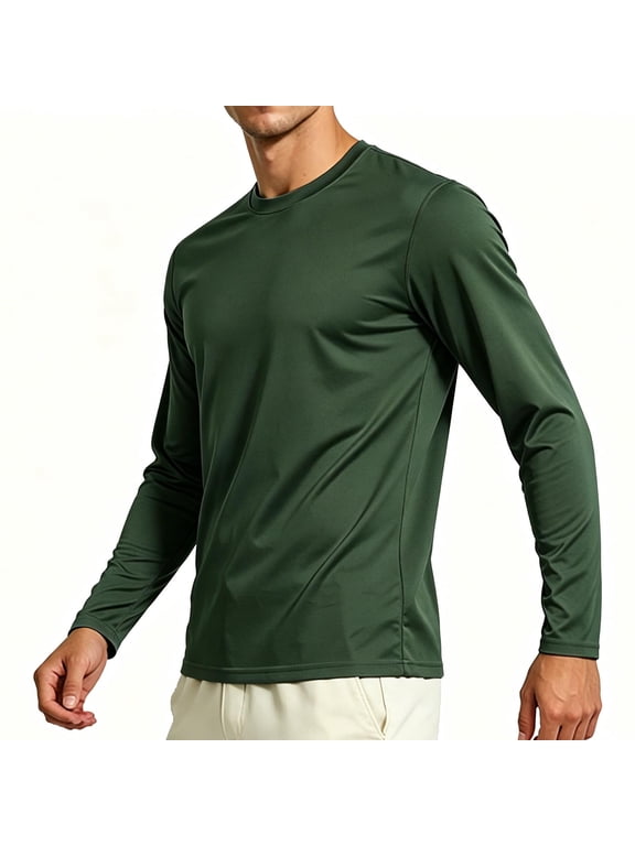 Mens Long Sleeve Moisture Wicking Workout Shirt Quick Dry Athletic Crew Neck Tee Army Green,Size S