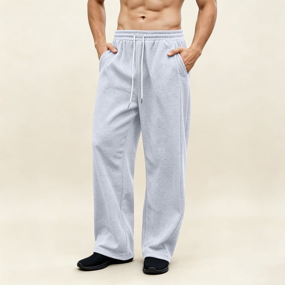 NEBWOAK Mens Open Bottom Fleece Sweatpants Relaxed Fit Straight Leg with Pockets Gray,Size M