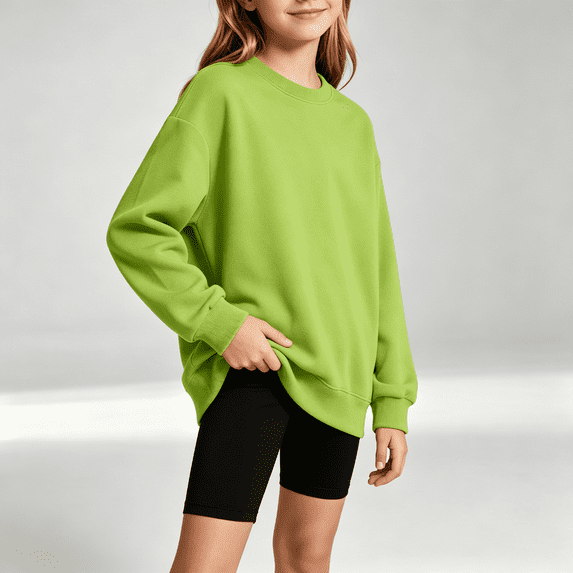 NEBWOAK Toddler Girls Cotton Crewneck Sweatshirt Oversized Loose Fit Pullover School Green,Size 3-4 T