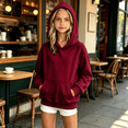 thumbnail image 1 of NEBWOAK Toddler Girls Oversized Cotton Hoodie Long Sleeve Pullover Solid Sweatshirt Red, Size 4-5T, 1 of 6